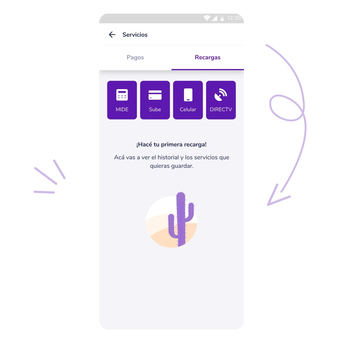 Celular con pantalla de recargas activas en la App de Prex